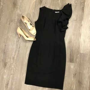 CALVIN KLEIN Ruffle Shoulder Sheath Dress